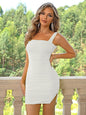 European And American Low-cut Mid-length Slim Dress Lace-up Backless Pleated Tight Dress