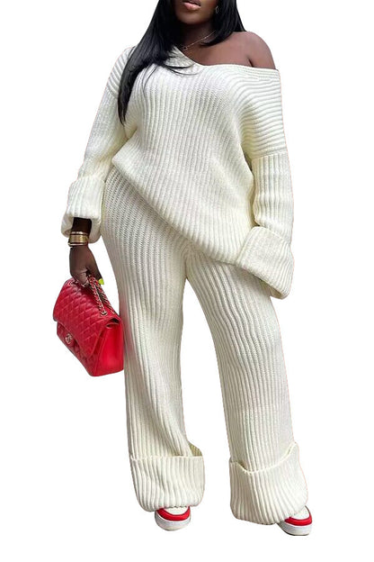 Casual Solid Color Loose Knitting Suit
