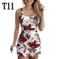 High Waist Women Dresses Spring And Summer Spaghetti Strap Large Flower Print Skirt