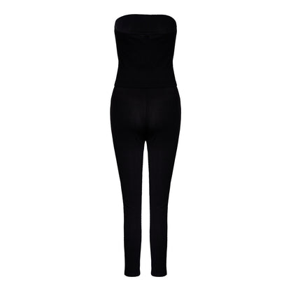 Strapless Pants Suit European And American Leisure Skinny Knit 2 Pieces Suit