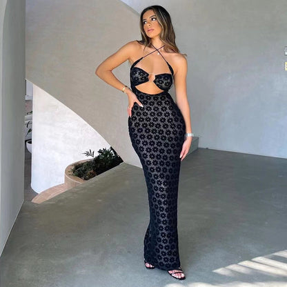 Women's Clothing Halter Cut-out See-through Dress