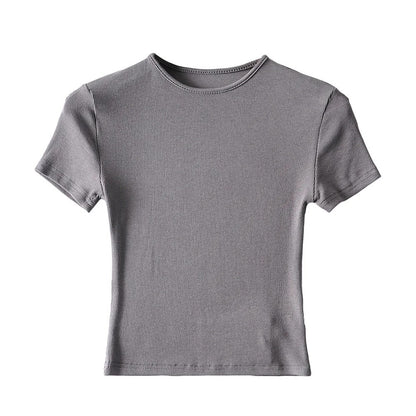 New Basic Style Slim-fit Solid Color Round Neck Bottoming Shirt Workout Top