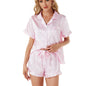 Homewear Pajamas Suit Satin Striped Ruffles