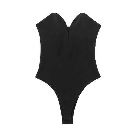 Black Heart Shape Collar Off-the-shoulder Design Jumpsuit