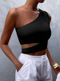 Asymmetric Hollow Sexy Vest Midriff-baring Top Hollow Backless One-shoulder Vest T-shirt For Women