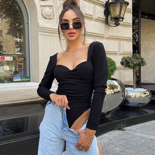 Sexy Low Cut Halter Slim Bodysuit