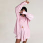 Pure Color Crepe Cotton Pajamas Long Sleeve Shorts Suit