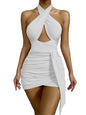 Lanyard Bag Hip Sexy Cross Halter Halter Pleated Dress