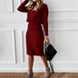 Turtleneck Knitting Solid Color Suit Skirt
