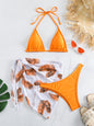 Bikini Three-piece Swimsuit Solid Color Swimsuit Printed Gauze Skirt