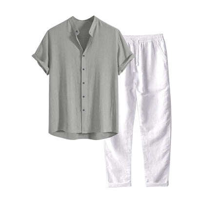 European And American Men's Stand Collar Fashion Casual All-match Slim Fit Cotton And Linen Suit