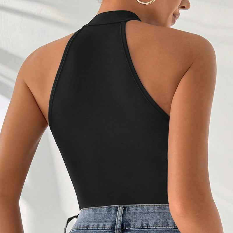 Women's Sexy Halter Neck Sleeveless Lace Jacquard Bodysuit Slim Y2K Body Suits Going Out Tops